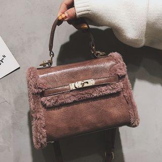 Furry Trim Top Handle Crossbody Bag
