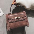 Furry Trim Top Handle Crossbody Bag