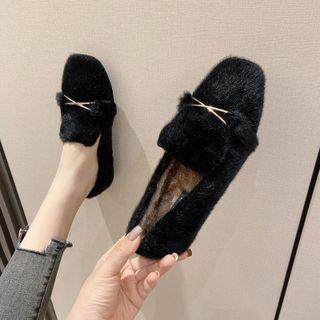 Plain Square-toe Fluffy Flats