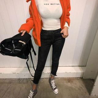 Zipped-hem Washed Black Jeans