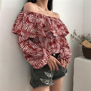 Off Shoulder Patterned Chiffon Blouse