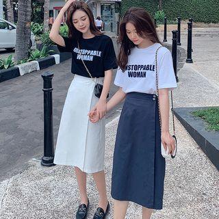 Short-sleeve Letter T-shirt / Midi Skirt