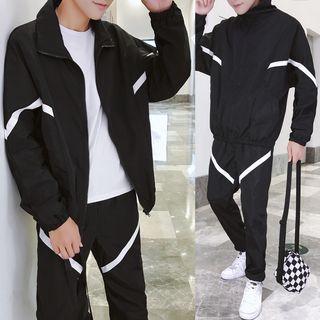 Set: Contrast Panel Zip Jacket + Sweatpants