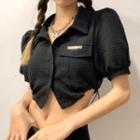 Puff-sleeve Drawstring Crop Shirt (various Designs)