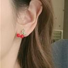 Rhinestone Cherry Earring 1 Pair - 2094 - 925 Silve Earring - Green & Red - One Size