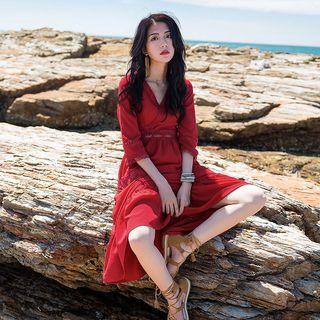3/4-sleeve Midi Sun Dress