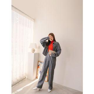 Drop-shoulder Cropped Plaid Shirt