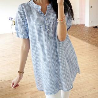 Half-placket Gingham Blouse