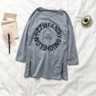 Long-sleeve Lettering Zip-detail T-shirt Gray - One Size