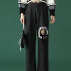 Cut-out Mesh Trim Straight-leg Jeans