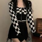 Checkerboard Pattern Camisole Top / Long-sleeve Shrug