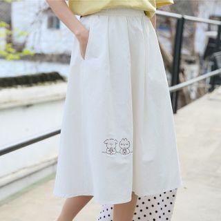 Cartoon Embroidered A-line Midi Skirt