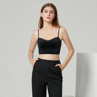 Eco-friendly Lace Trim Velvet Crop Camisole Top