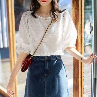 Elbow-sleeve Cutout Lace Blouse
