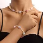 Set: Faux Crystal Bead Choker + Bracelet Set - Colorful Beads - Transparent White - One Size