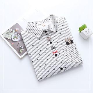 Long-sleeve Ribbon-accent Pinstripe Shirt