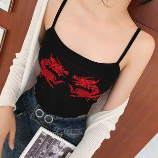 Knit Dragon Print Cropped Camisole Top