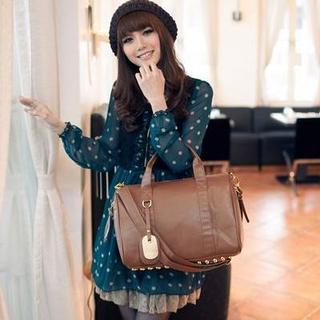 Faux-leather Boston Bag Brown - One Size