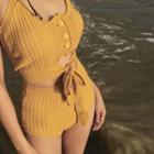 Button-front Tie-hem Bikini Set Yellow - One Size