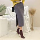 Slit Pattern Wool Blend H-line Long Skirt