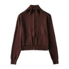 Long Sleeve Mock Neck Pocket Zip-up Jacket