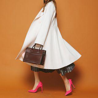 Notched-lapel Wool Blend A-line Coat