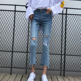 Rip Crop Boot Cut Jeans