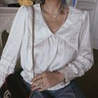 Long-sleeve Embroidered Satin Blouse