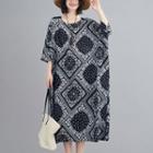 3/4-sleeve Paisley Print Midi Dress
