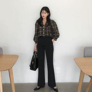 Buttoned Check Blouse