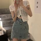 Denim Mini Skirt / Short-sleeve Lace Shirt