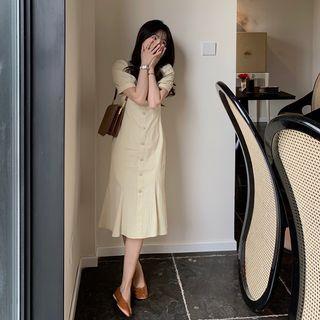 Short-sleeve Square Neck Midi Sheath Dress