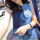 Sleeveless Striped Panel Denim Top