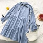Ribbon Lace-up Ruffled-trim Shirt Dress