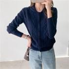 Collared Wool Blend Cable-knit Cardigan