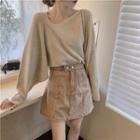 Plain Sweater / Mini A-line Denim Skirt