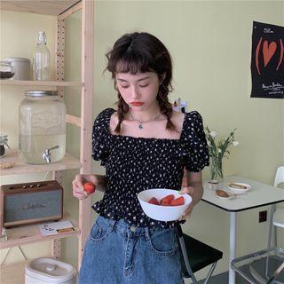 Square Neck Floral Short-sleeve Top