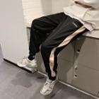 Letter Embroidered Striped Cropped Harem Pants