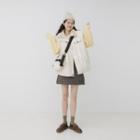 Padded Vest With Crossbody Bag / Embroidered Collared Sweater / Plaid Mini A-line Skirt
