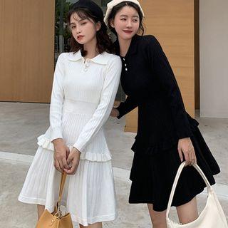 Long-sleeve Mock Two-piece Knit Dress