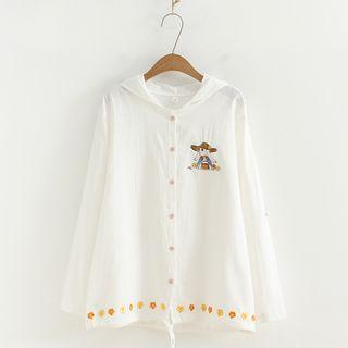 Hood Embroidered Shirt White - One Size