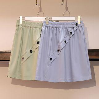 Elastic Waist Button-detail A-line Skirt