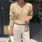 V-neck Shirred Cable-knit Top
