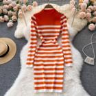 Striped Color Panel Long-sleeve Knit Dress