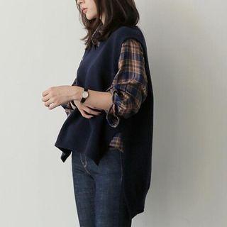 Slit-side Plain Knit Vest