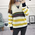 Striped Trim Chunky Knit Sweater