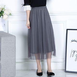 Mesh A-line Midi Skirt Gray - One Size