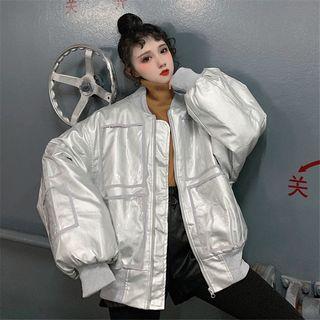 Pocketed Bomber Jacket Silver Gray - One Size