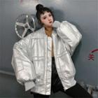 Pocketed Bomber Jacket Silver Gray - One Size