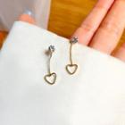 Rhinestone Heart Sterling Silver Dangle Earring 1 Pair - Earrings - S925 Silver - Love Heart - Gold - One Size